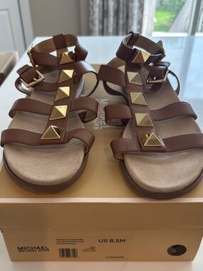 Michael Kors Brown Women’s ' Gladiator Sandals with Gold Pyramid Studs